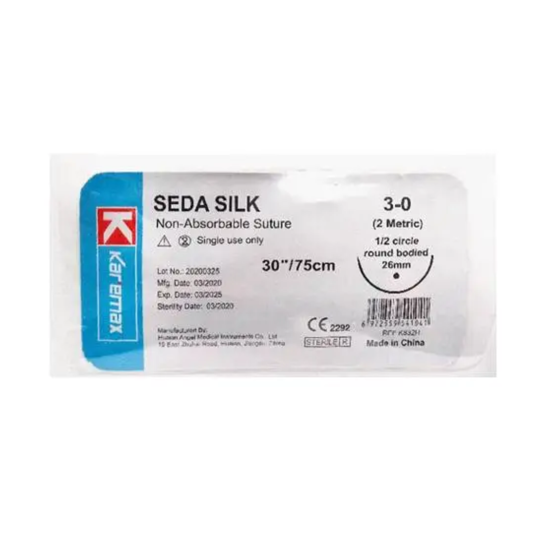 SUTURA SEDA 3-0 AGUJA CURVA 26MM 75CM X 1 UND